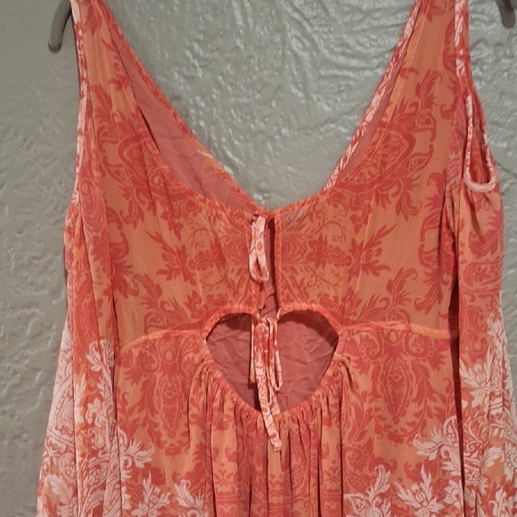 Free People Women's Coral and White Paisley Long Sleeve Dress Size M - Picture 7 of 11